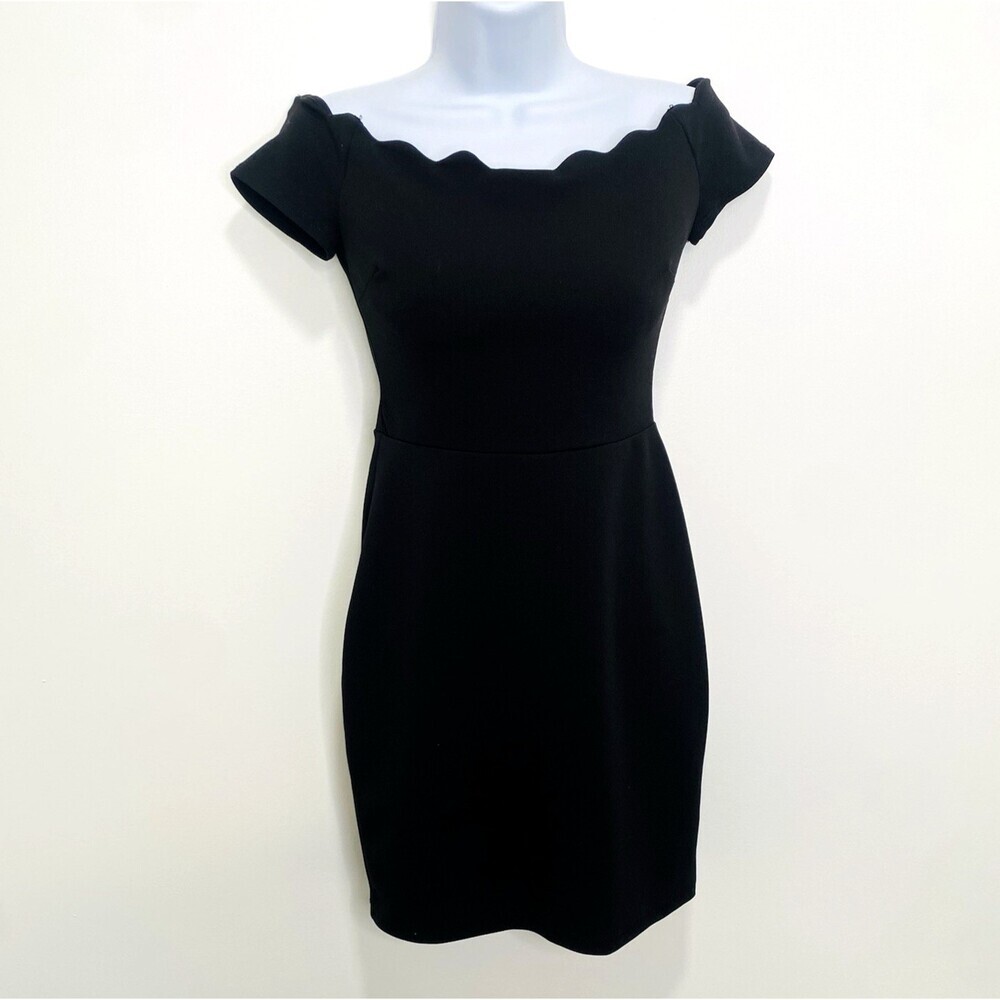 Vintage B. Darlin Black Scalloped Off Shoulder Mini Dress Body Con Size 3/4